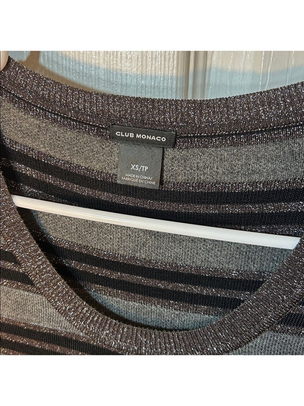 Club Monaco bodycon striped metallic round hem dress size XS stretch wool blend - Picture 3 of 6